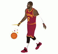 A Basketball Player Is Walking With A Basketball In His Hand And A Stick In His Hand . GIF