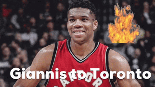 A Basketball Player Is Wearing A Red Jersey With The Name Giannis On It GIF