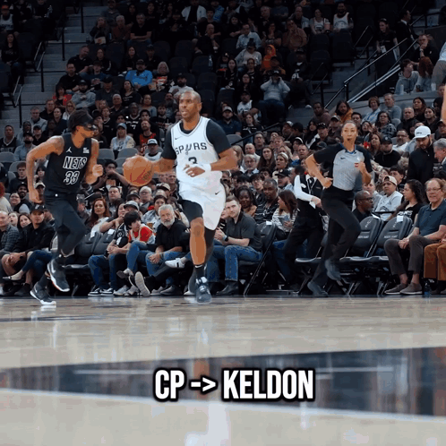 a basketball player named keldon is dribbling a basketball
