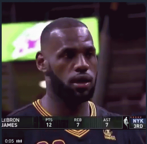 A Basketball Player Named Lebron James Is Standing In Front Of A Scoreboard GIF
