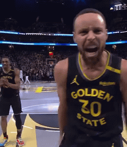 A Basketball Player Wearing A Golden State 30 Jersey Stands On The Court GIF