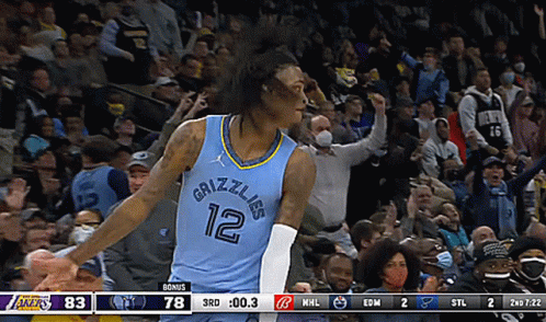 A Basketball Player Wearing A Grizzlies Jersey Celebrates GIF