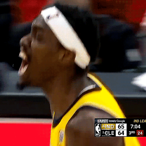 A Basketball Player Wearing A Headband Screams During A Game Against The Cleveland Cavaliers GIF