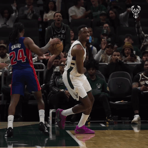 A Basketball Player Wearing A Jersey That Says Bucks 43 GIF