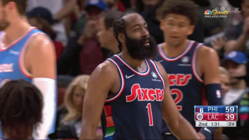A Basketball Player Wearing A Jersey That Says Sixers GIF