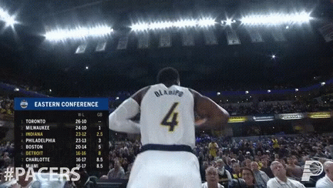 A Basketball Player Wearing A Jersey With The Number 4 On It GIF