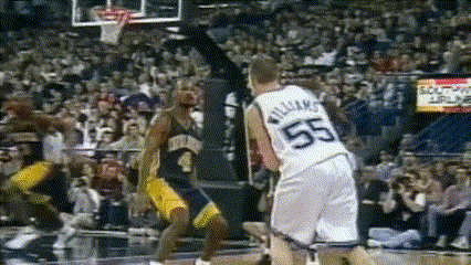 A Basketball Player Wearing A Jersey With The Number 55 GIF