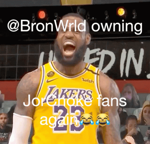 A Basketball Player Wearing A Lakers Jersey With The Number 23 On It GIF