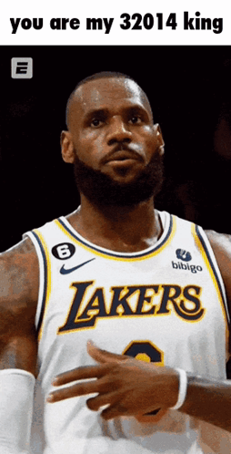 A Basketball Player Wearing A Lakers Jersey With The Number 6 On The Front GIF