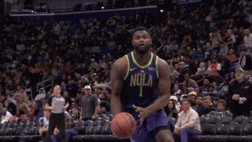 A Basketball Player Wearing A New Orleans Jersey GIF