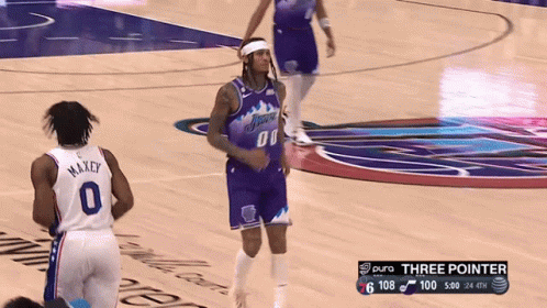 A Basketball Player Wearing A Number 0 Jersey Stands On A Court GIF