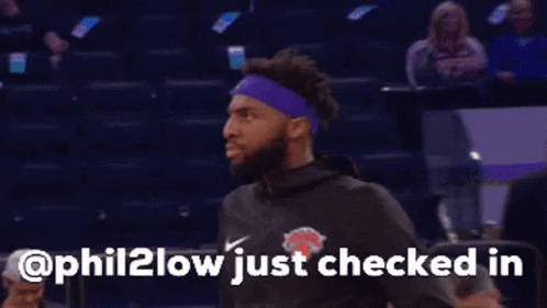 A Basketball Player Wearing A Purple Headband And A Black Shirt Says Phil2low Just Checked In GIF
