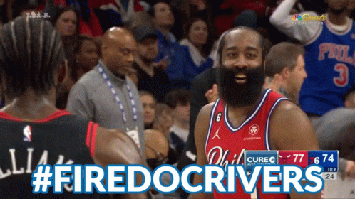 A Basketball Player Wearing A Red Jersey That Says #Firedocrivers GIF
