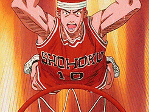 A Basketball Player Wearing A Red Jersey That Says Shohoku On It GIF