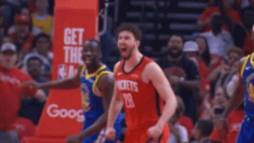A Basketball Player Wearing A Red Jersey With The Number 28 GIF