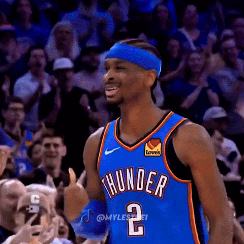 A Basketball Player Wearing A Thunder Jersey Giving A Thumbs Up GIF