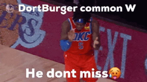 A Basketball Player Wearing An Okc Jersey Is Dancing On The Court GIF