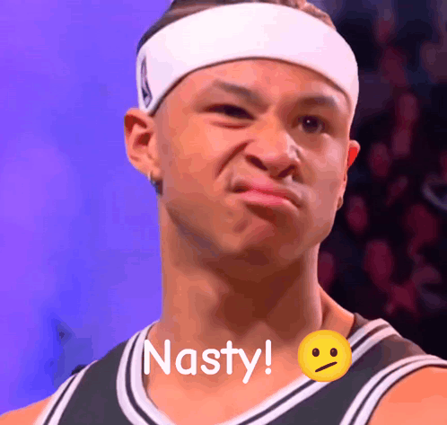 A Basketball Player With A Headband And A Smiley Face Says " Nasty " GIF