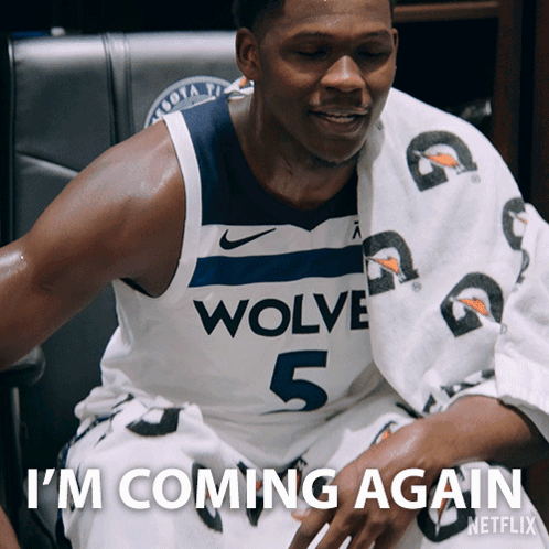 A Basketball Player With A Towel Around His Neck Says I 'M Coming Again Netflix GIF