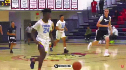 A Basketball Player With The Number 24 On His Jersey Is Running Toward The Ball GIF