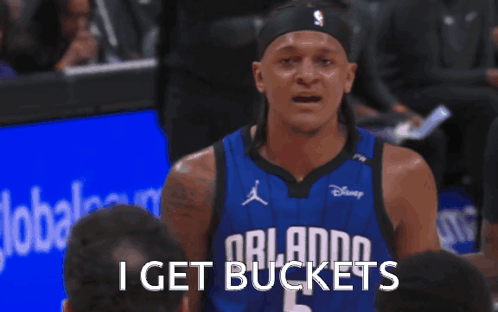 A Basketball Player With The Number 5 On His Jersey Says " I Get Buckets " GIF
