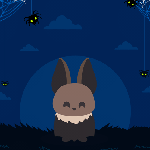 A Bat With A Heart In Its Mouth And Spiders Around It GIF