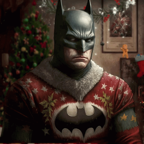 A Batman Wearing An Ugly Christmas Sweater GIF