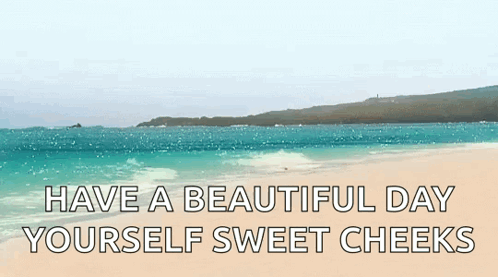 A Beach With The Words " Have A Beautiful Day Yourself Sweet Cheeks " GIF