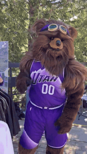 A Bear Mascot Wearing A Utah Jersey And Shorts GIF