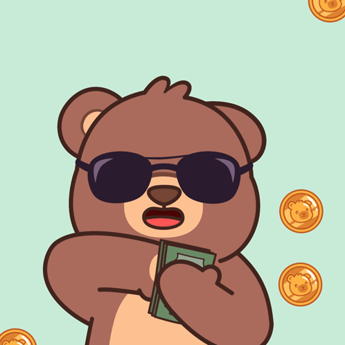 A Bear Wearing Sunglasses Is Holding A Dollar Bill In His Hand GIF