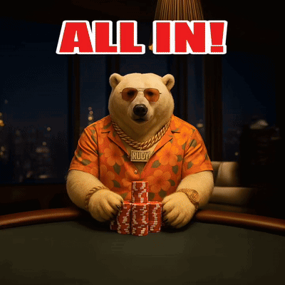 A Bear With A Necklace That Says Rudy Is Holding A Pile Of Poker Chips GIF
