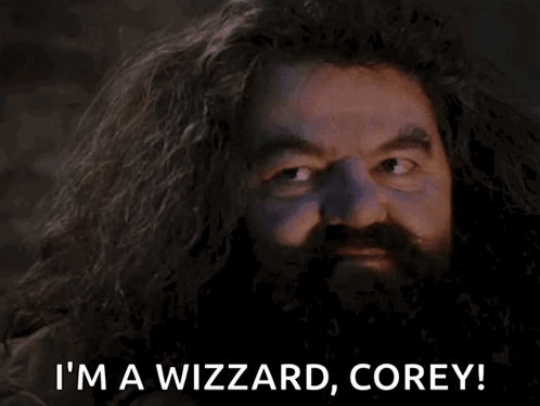 a bearded man with a surprised look on his face says " i 'm a wizard corey "