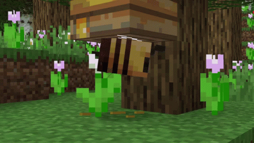 A Bee In A Tree In A Minecraft Game GIF