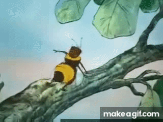 A Bee Is Sitting On A Tree Branch With Leaves . GIF