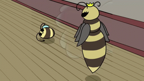 A Bee With A Crown On Its Head Is Standing Next To Another Bee GIF