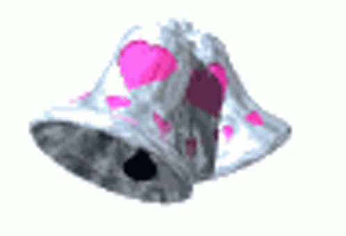 A Bell With Pink Hearts On It Is Floating In The Air . GIF