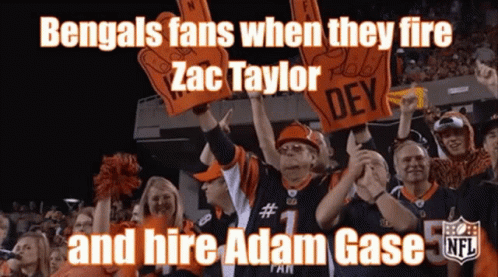 A Bengals Fan Holds Up A Sign That Says Zac Taylor Dey GIF