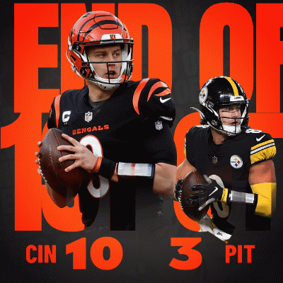 A Bengals Player Holding A Football Next To A Pittsburgh Steelers Player Holding A Football GIF