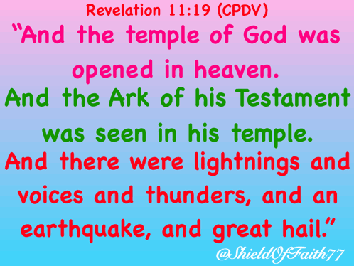 A Bible Verse From Revelation 11:19 Is Displayed On A Colorful Background GIF