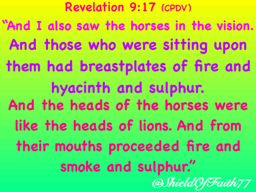 A Bible Verse From Revelation 9:17 Is Displayed On A Colorful Background GIF