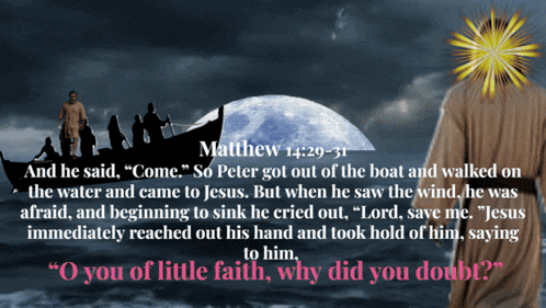 A Bible Verse That Says " O You Of Little Faith Why Did You Doubt " On It GIF
