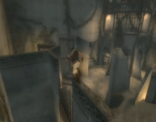 A Bird Is Flying Over A Staircase In A Game GIF
