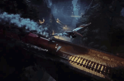 a bird is flying through a cloudy forest at night