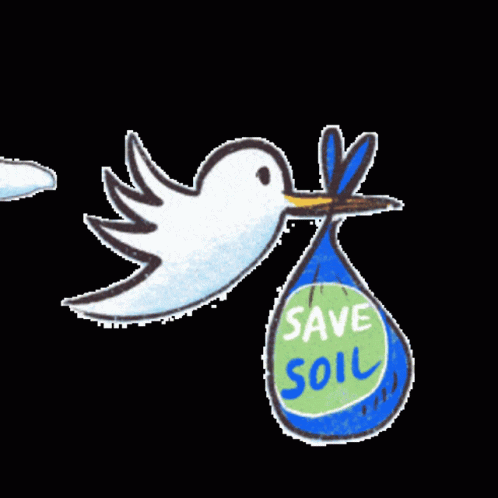 A Bird Is Holding A Bag That Says Save Soil GIF