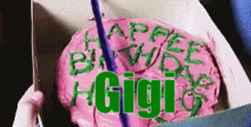 A Birthday Cake That Says Happy Birthday Gigi GIF