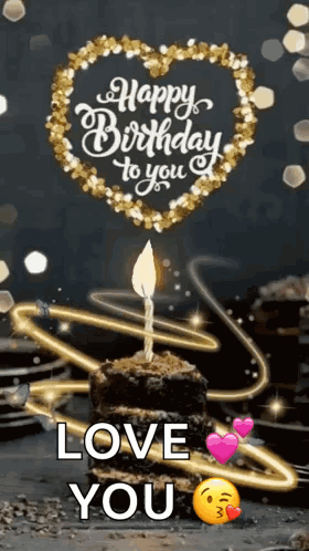 A Birthday Cake With A Candle On It And The Words `` Happy Birthday To You `` . GIF