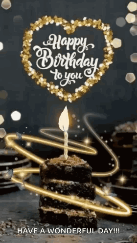 A Birthday Cake With A Candle On Top Of It And The Words `` Happy Birthday To You `` . GIF