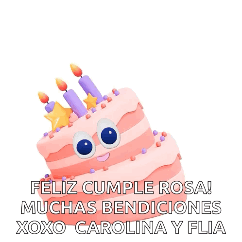 A Birthday Cake With A Face On It And The Words Feliz Cumple Rosa GIF