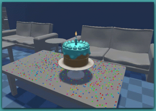 A Birthday Cake With Blue Frosting And A Candle GIF