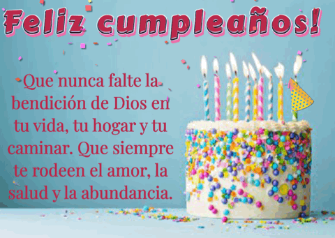 A Birthday Cake With Candles And Sprinkles And The Words Feliz Cumpleanos On The Bottom GIF